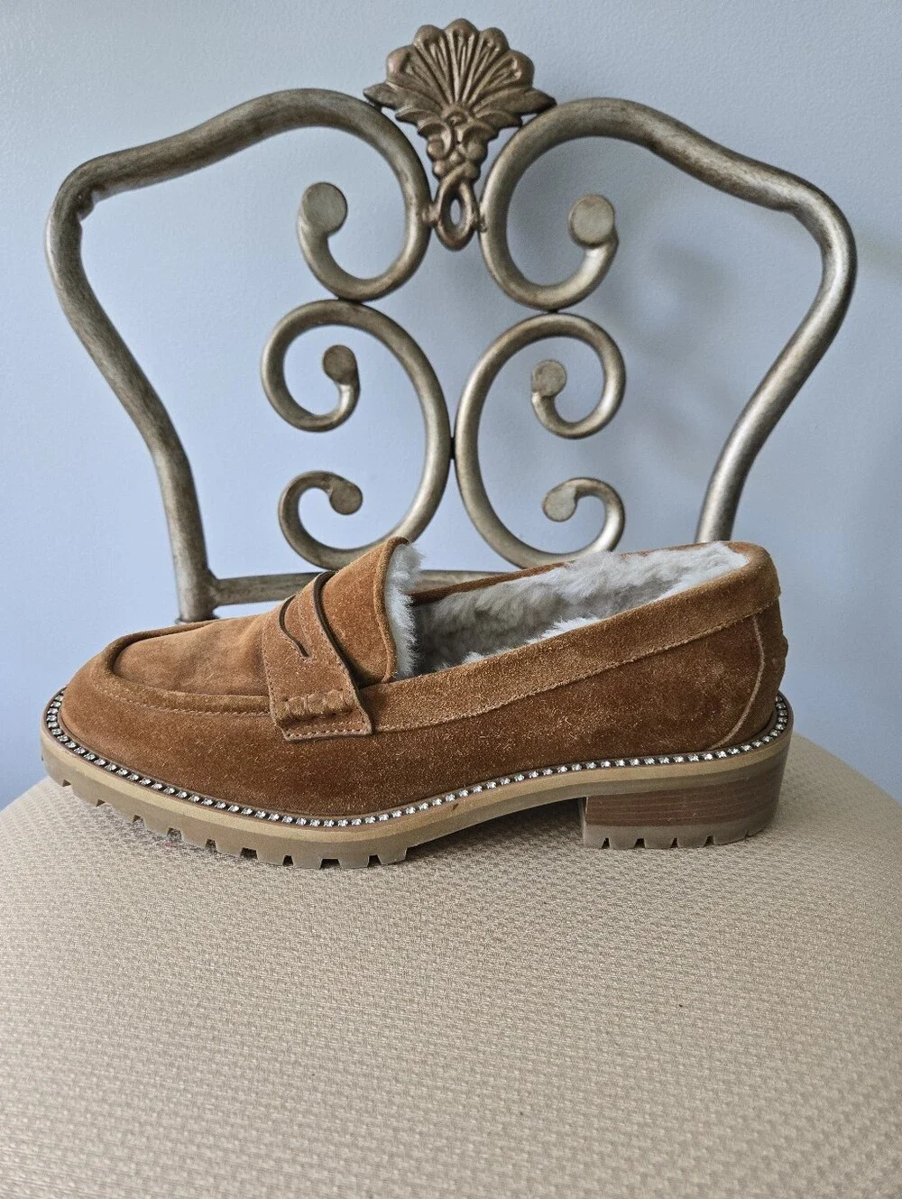 Jimmy Choo Brown Suede Crystal Embellishments Loafers, Size 39.5 - Picture 9 of 12